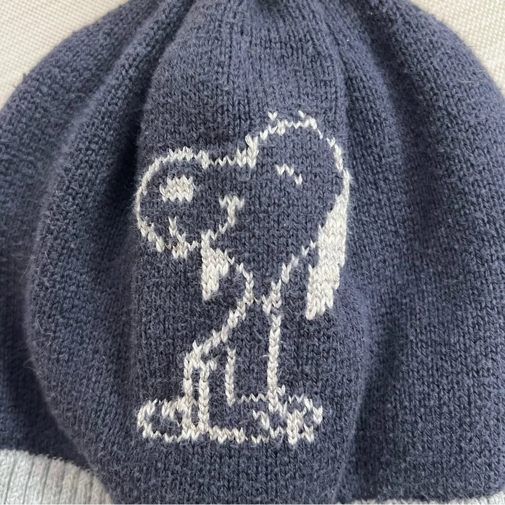 GAP x PEANUTS Navy and Gray Beanie with Yellow Pom Pom
